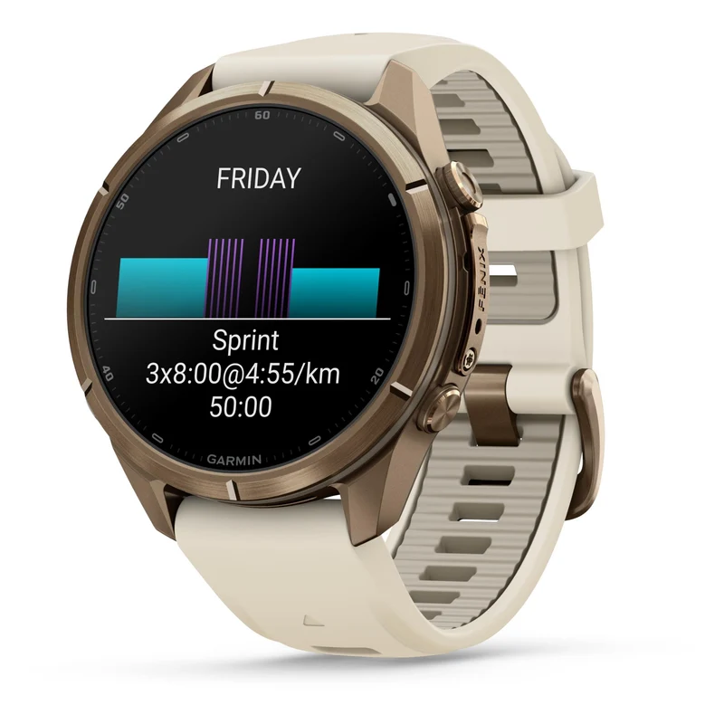 Garmin fenix 9 Pro 43mm Autumn Gold Titanium with Cream/French Grey Silicone Band