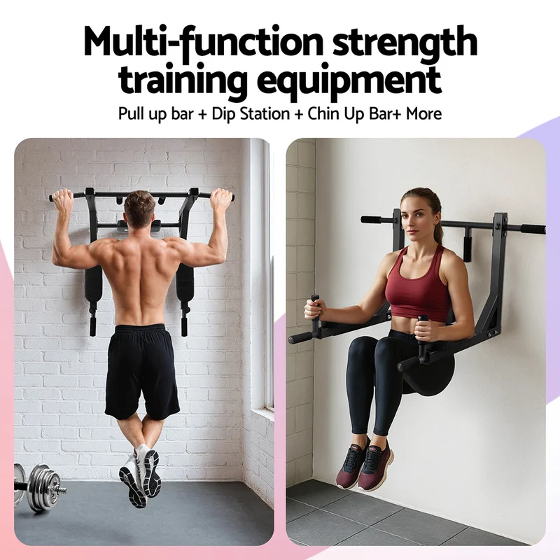 Everfit Pull Up Bar Dip Station Multi Gym 150kg Home Power Station (Black/Red)
