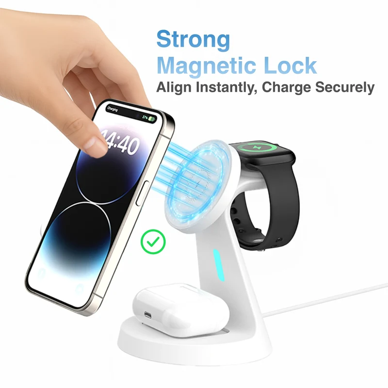 Laser 3 in 1 Wireless Charging Stand for Phone and Watch (White)