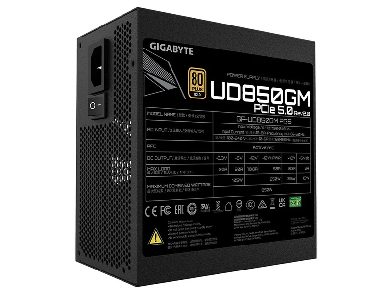 Gigabyte 850W 80+ Gold Fully Modular PCIe 5.0 ATX Power Supply (GP-UD850GM PG5)
