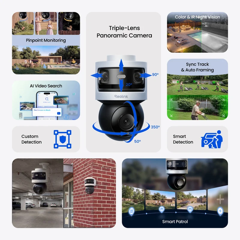 Reolink OMVI 3i PoE x4 Bundle RLN16-410 Triple-Lens Security Camera 10MP 180° Panoramic
