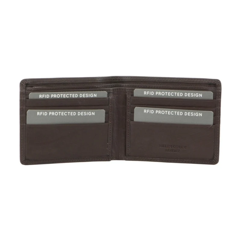 Milleni Men's Leather RFID Protected Card/Cash Flat Wallet 10cm Brown