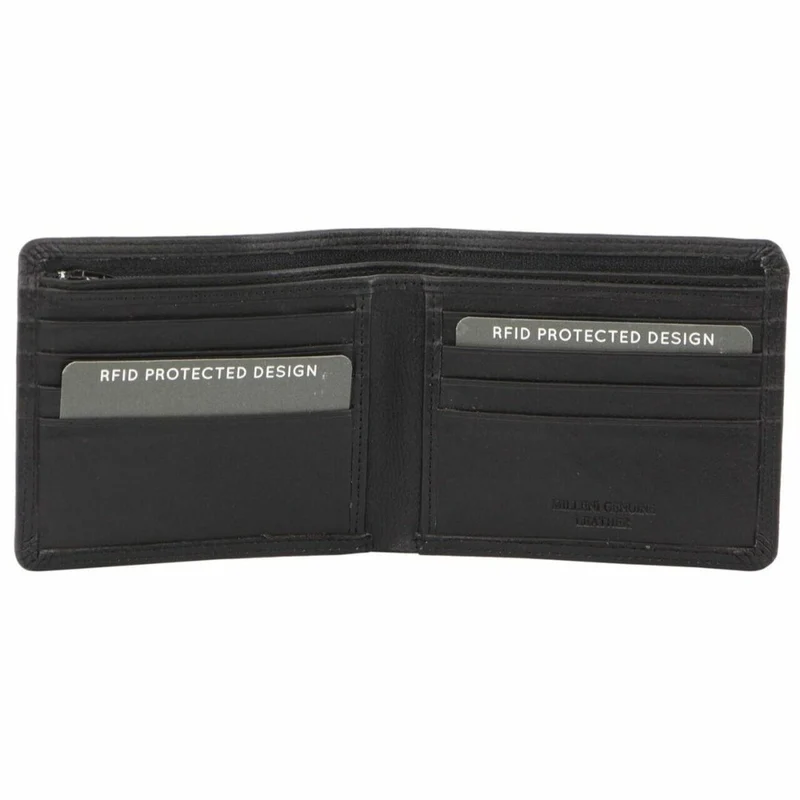 Milleni Men's Leather RFID Protected Card/Cash Flat Wallet 10cm Black