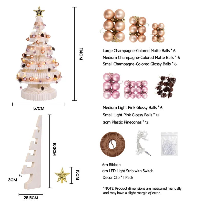 Jingle Jollys Paper Christmas Tree 114CM with Star Topper LEDs Xmas Decorations Kit Home Office White