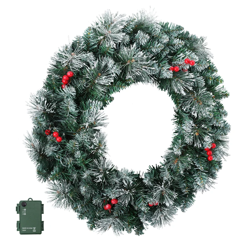 Jingle Jollys 60cm Christmas Wreath LED Lights Snowy Berries Garland Party Decor