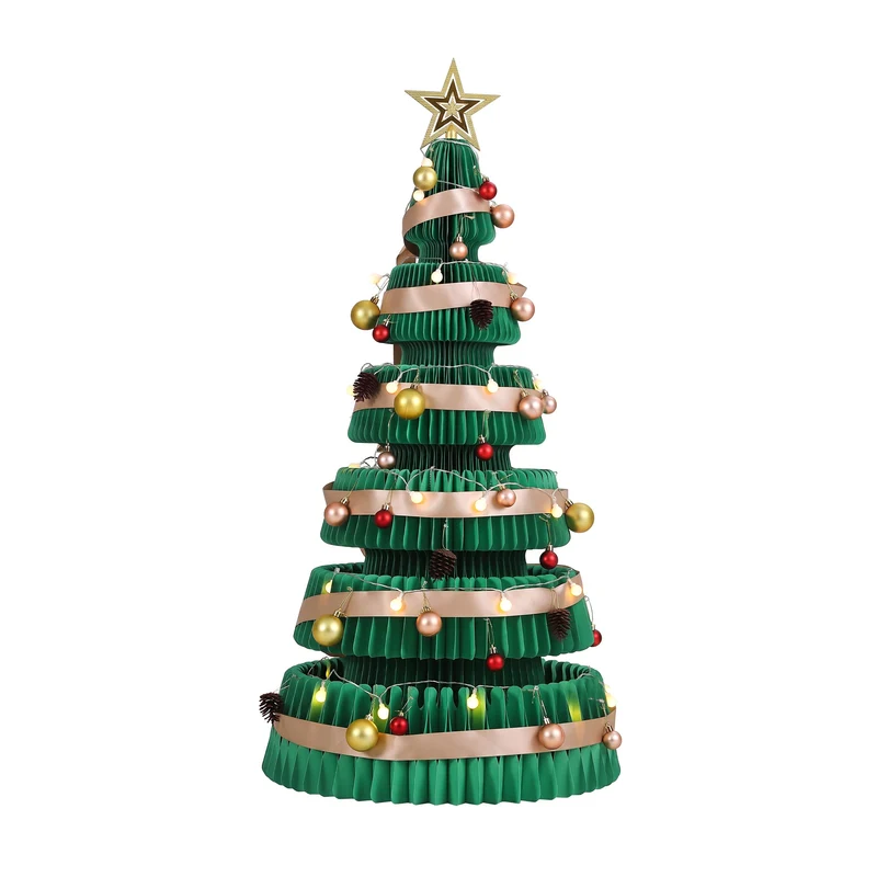 Jingle Jollys Paper Christmas Tree 111CM with Star Topper LEDs Xmas Decorations Kit Home Office Green