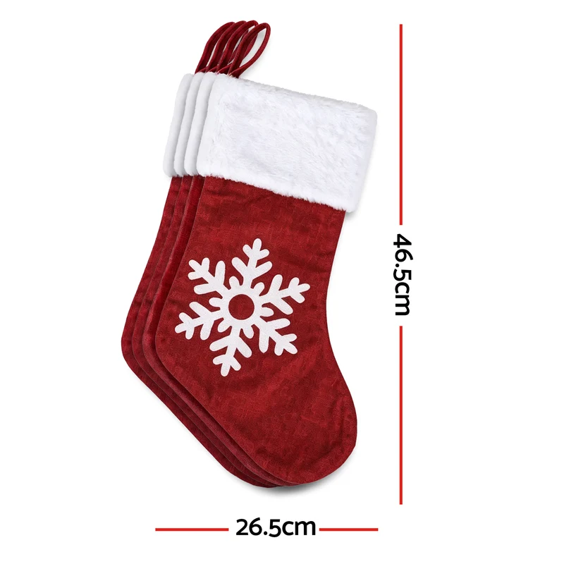 Jingle Jollys 4 Pack Large Velvet Christmas Stockings 46.5cm Red White Decor