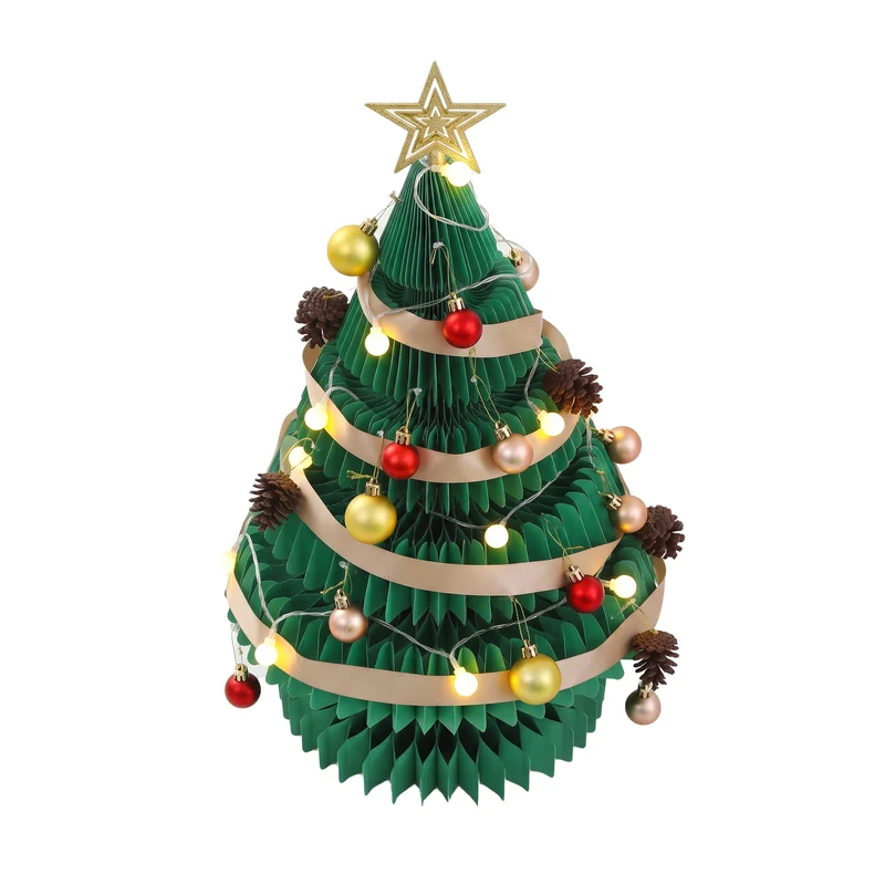 Jingle Jollys Paper Christmas Tree 62CM with Star Topper LEDs Xmas Decorations Kit Home Office Green