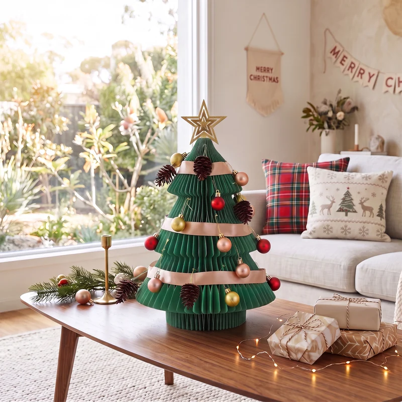 Jingle Jollys Paper Christmas Tree 47CM with Star Topper Xmas Decor Tabletop Green DIY Ornament Set