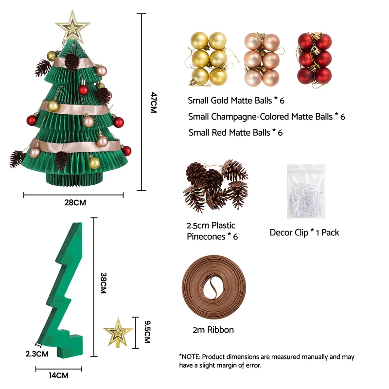 Jingle Jollys Paper Christmas Tree 47CM with Star Topper Xmas Decor Tabletop Green DIY Ornament Set
