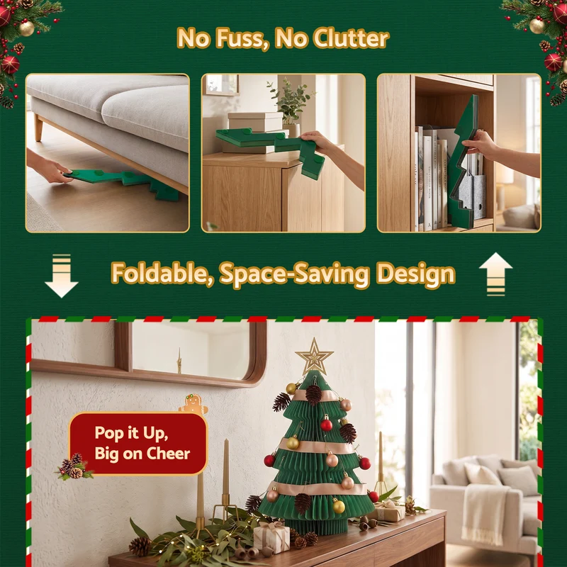 Jingle Jollys Paper Christmas Tree 47CM with Star Topper Xmas Decor Tabletop Green DIY Ornament Set