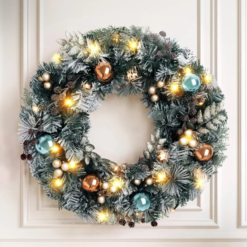 Jingle Jollys 60cm Christmas Wreath with LED Lights Snowy Garland Xmas Decor