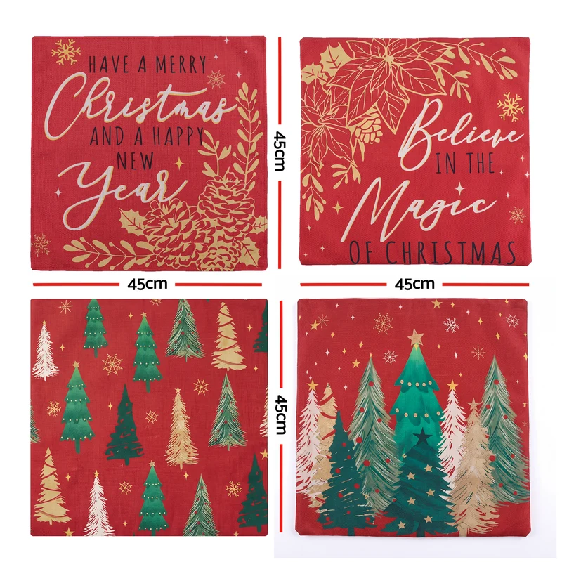 Jingle Jollys Christmas Cushion Covers Set of 4 Pillow Covers 45x45cm Red