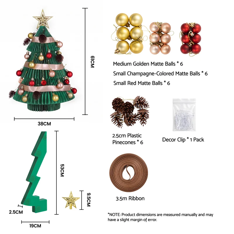 Jingle Jollys Paper Christmas Tree 61CM with Star Topper Xmas Decor Tabletop Green DIY Ornament Set