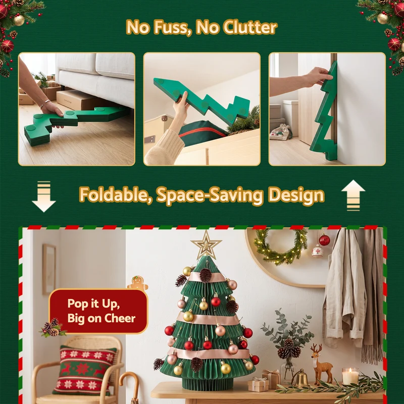 Jingle Jollys Paper Christmas Tree 61CM with Star Topper Xmas Decor Tabletop Green DIY Ornament Set
