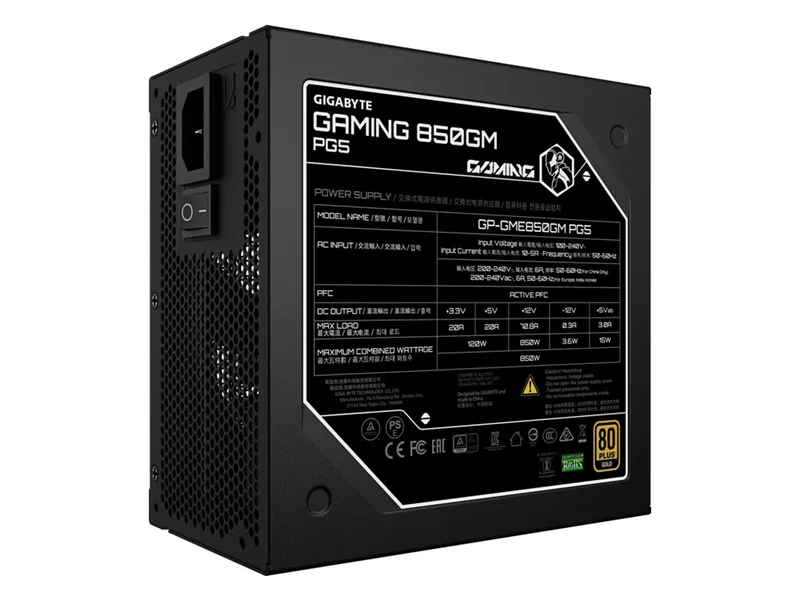 GIGABYTE GAMING 750GM PG5 80+ Gold Cybenetics 750W ATX3.1 Fully Modular Power Supply