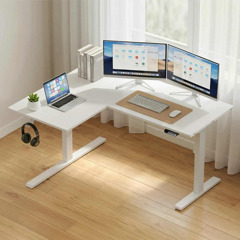 Artiss L‑Shape Electric Motorised Sit‑Stand Standing Desk Height Adjustable - White