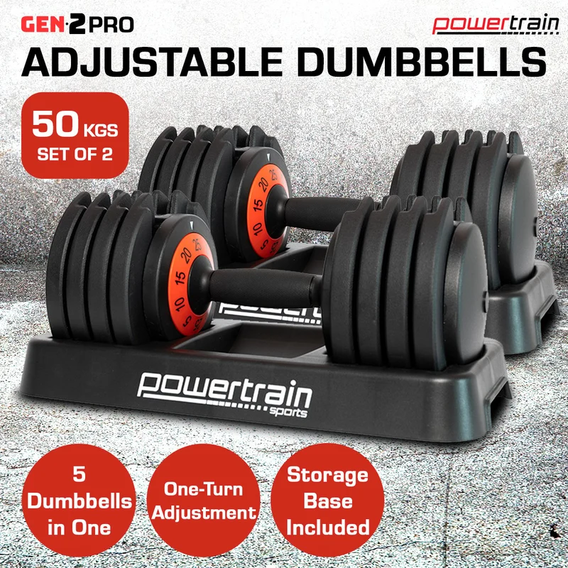 Powertrain 50kg GEN2 Pro Adjustable Dumbbell Set
