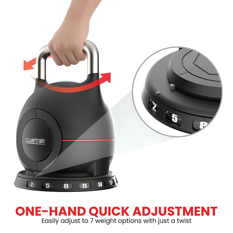 Powertrain 2x 20kg Adjustable Kettlebell Pair Quick Adjust Weight Set for Home Gym Strength & Fitness Workout