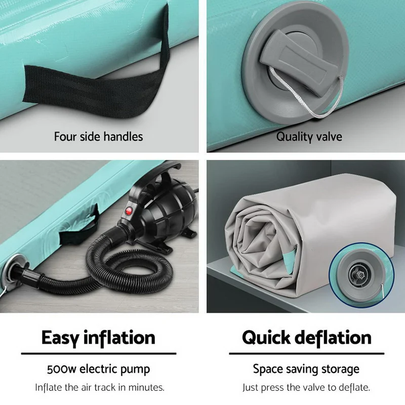 Everfit 5M Air Track Gymnastics Tumbling Exercise Yoga Mat with Pump Inflatable (Mint and Grey)