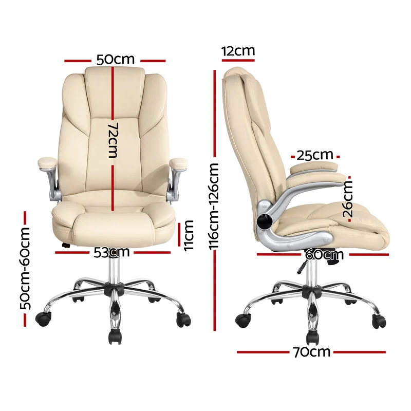 Artiss Executive Office Chair Leather Tilt (Beige)