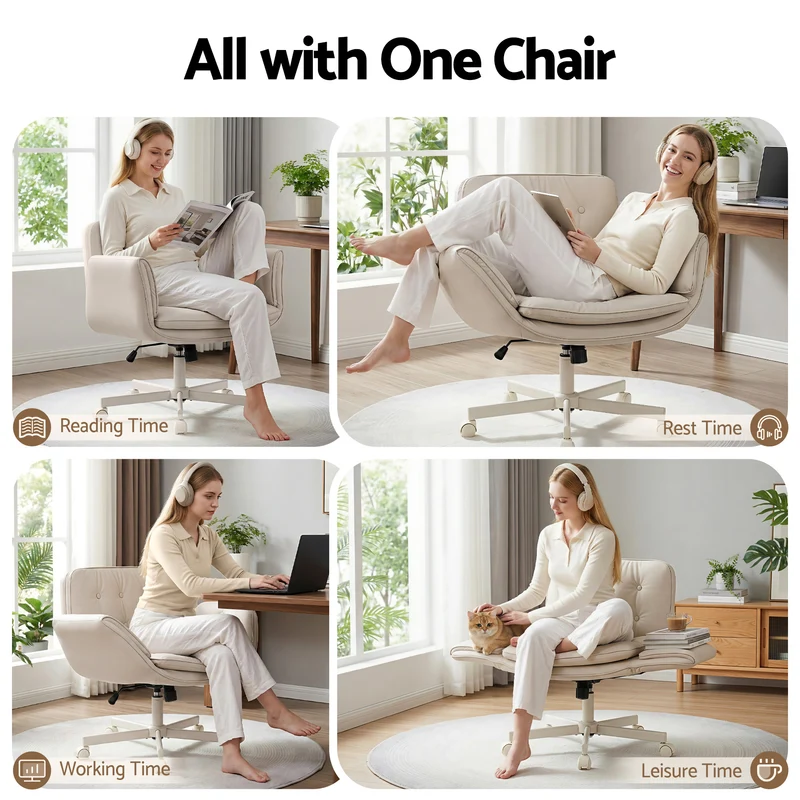 Artiss Criss Cross Chair with Wheels & Adjustable Armrests (Beige)