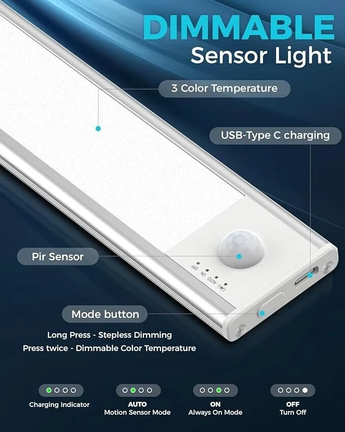 Litogo UC11-2 23CM Motion Sensor Under Cabinet Light LED Rechargeable