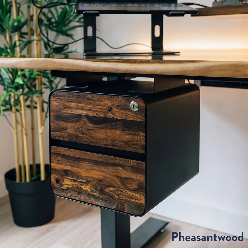 Desky Minimal Under Desk Cabinet - Pheasantwood Hardwood / Black