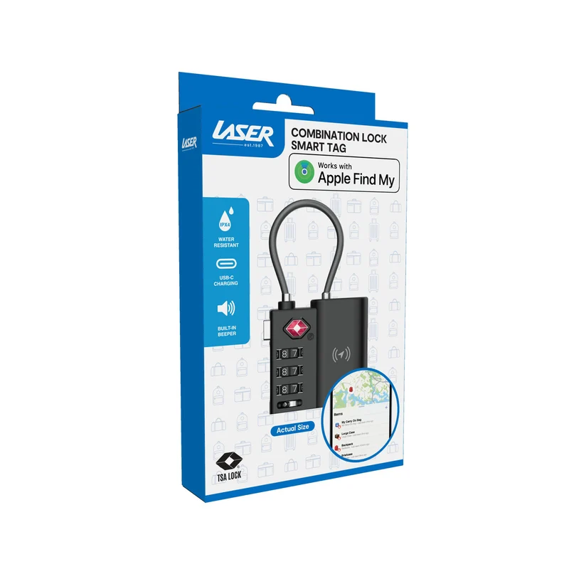 Laser Smart Tag with TSA Lock and Rechargeable Battery (Black)