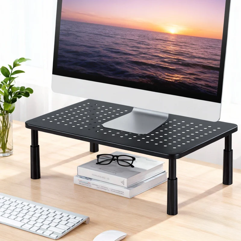 Artiss Monitor Stand Adjustable Riser For Computer Monitor And Laptop 3 Height Desk Organizer Black