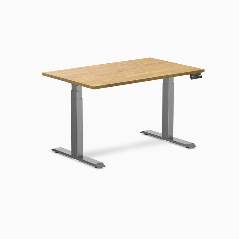 Desky Dual Rubberwood Sit Stand Desk 120cm Light Oak Desktop and Space Grey Frame