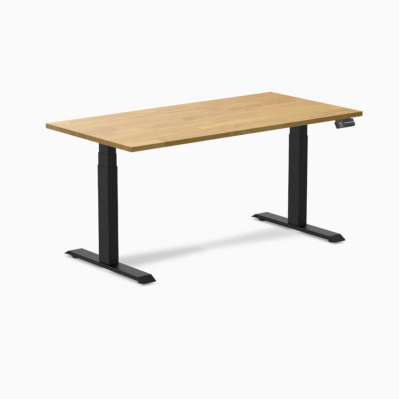 Desky Dual Rubberwood Sit Stand Desk 150cm Light Oak Desktop and Matte Black Frame