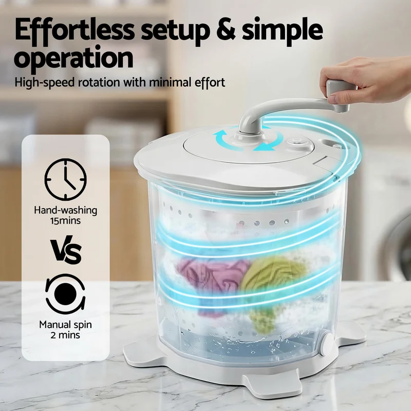 Devanti Portable Washing Machine Manual Spin Dryer Compact for Camping Caravan Apartment