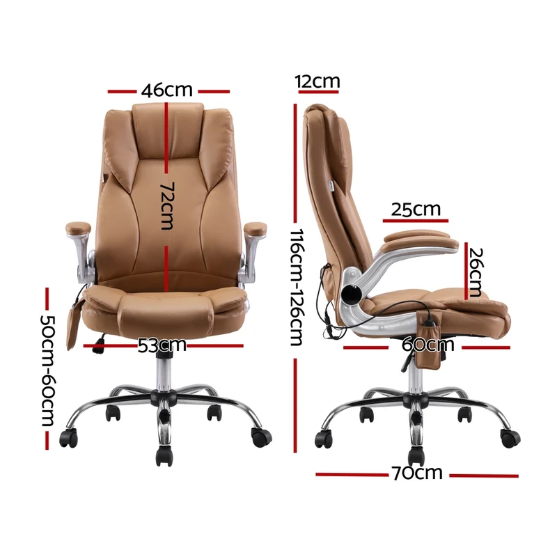 Artiss 8 Point Massage Office Chair PU Leather (Brown)