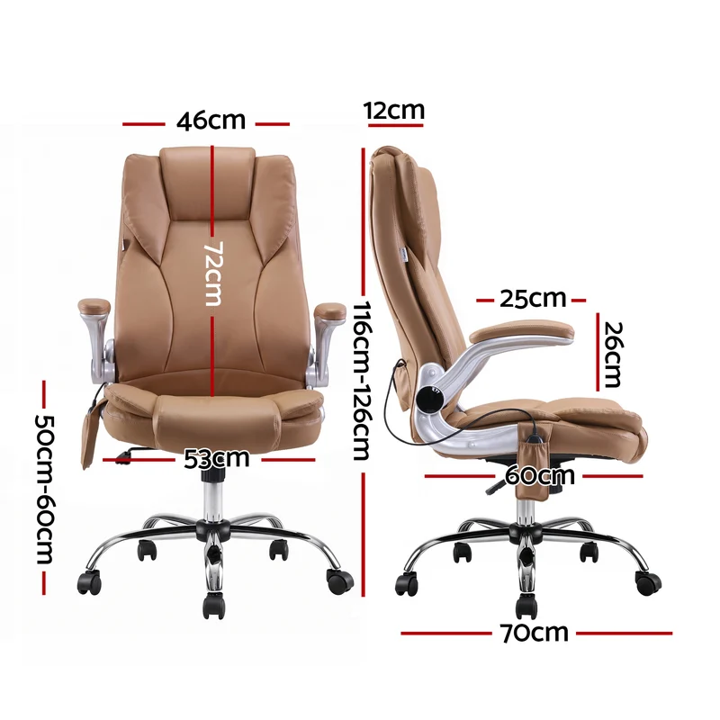 Artiss 8 Point Massage Office Chair PU Leather (Brown)