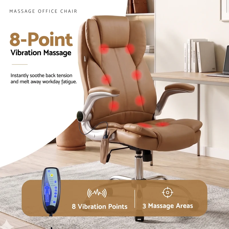 Artiss 8 Point Massage Office Chair PU Leather (Brown)