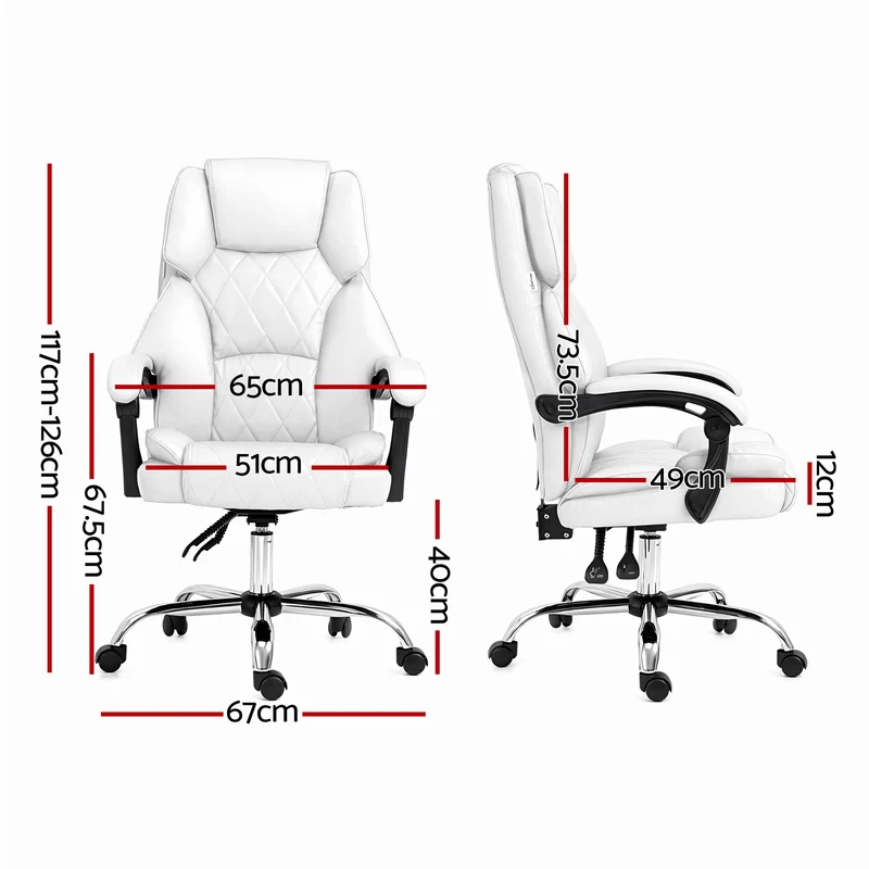 Artiss Executive Office Chair Leather Recliner (White)