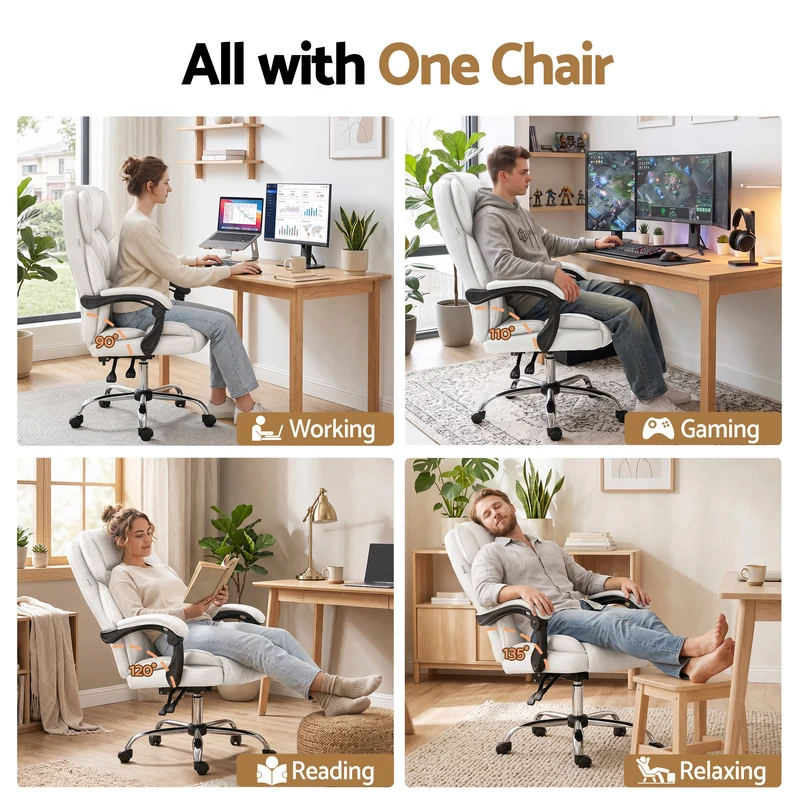 Artiss Executive Office Chair Leather Recliner (White)