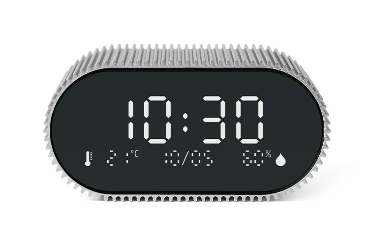 Lexon Ray Clock LCD Alarm Clock with Temp and Humidity Display (Alu Polish)