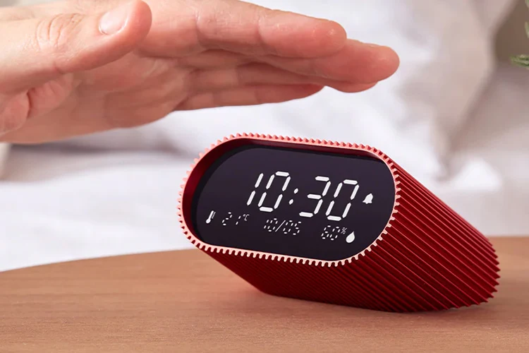 Lexon Ray Clock Lcd Alarm Clock with Temp and Humidity Display (Red)