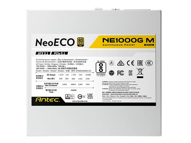 Antec NeoECO Gold M NE1000G M 1000W 80+ Gold Fully Modular ATX 3.0 Power Supply - White