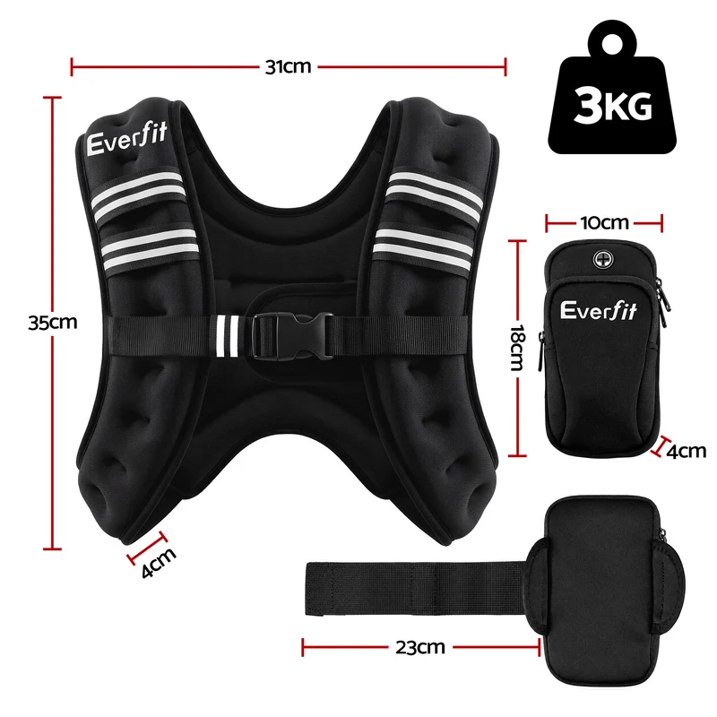Everfit 3kg Weighted Vest Men Women, Reflective Running Vest with Armband Pouch