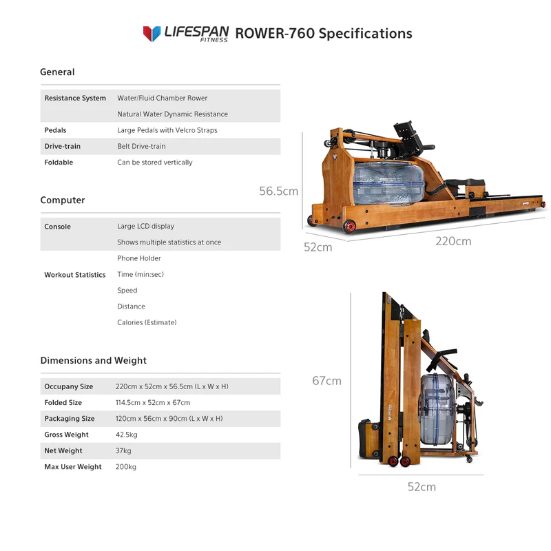 Lifespan Fitness ROWER-760 Water Resistance Foldable Rowing Machine