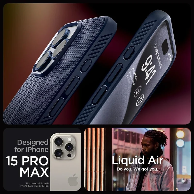 SPIGEN Liquid Air Case for iPhone 15 Pro Max (Navy Blue)