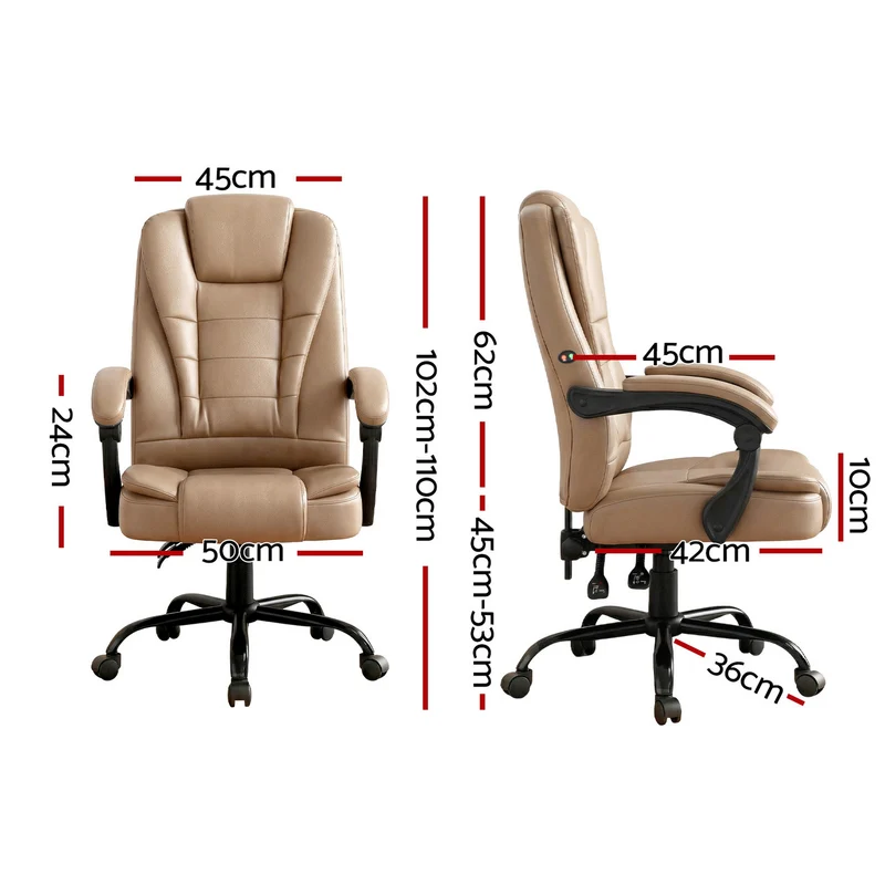 Artiss Massage Office Chair Executive Computer Gaming Chairs PU Leather (Brown)