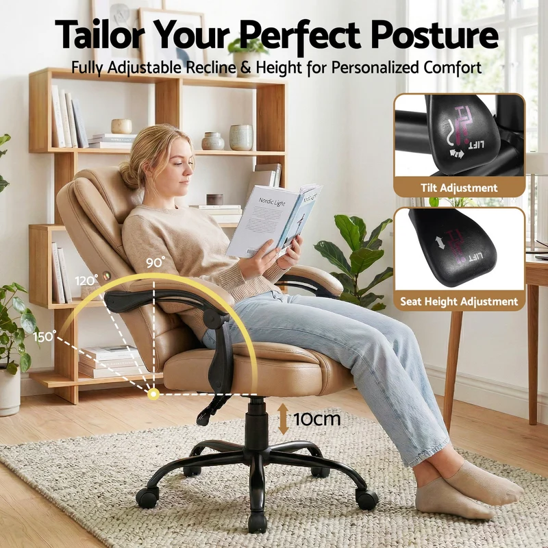 Artiss Massage Office Chair Executive Computer Gaming Chairs PU Leather (Brown)
