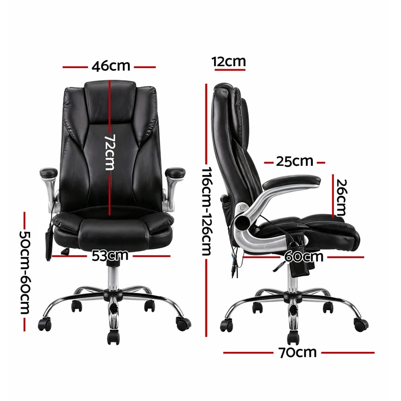 Artiss 8 Point Massage Office Chair PU Leather (Black)