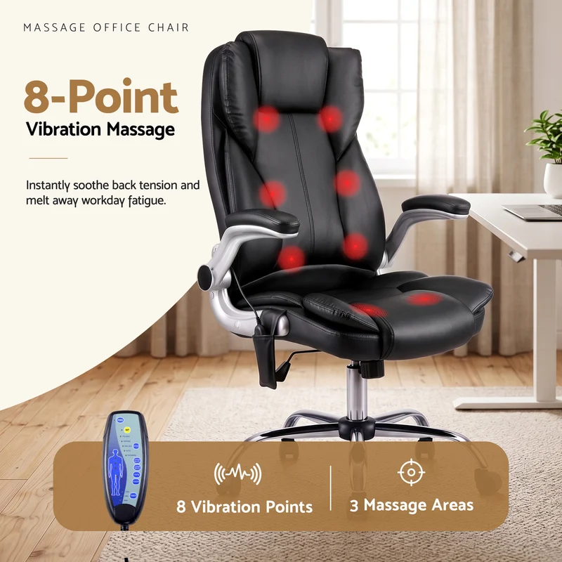 Artiss 8 Point Massage Office Chair PU Leather (Black)