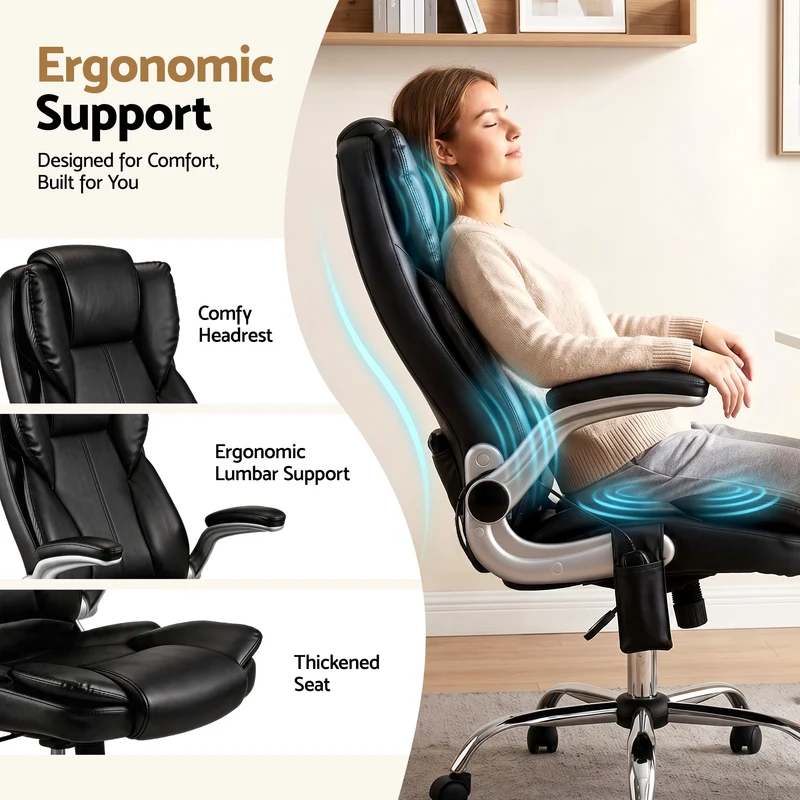 Artiss 8 Point Massage Office Chair PU Leather (Black)