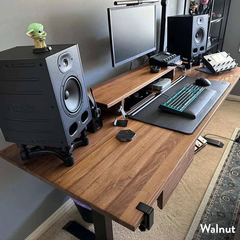 Desky Dual Hardwood Standing Desk With Drawer 150cm White Ash Desktop and Space Grey Frame